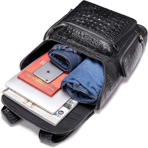 NIUCUNZH Premium Genuine Leather Laptop Backpack 14 Inch Large Capacity Daypack bag Travel Hiking Camping Crocodile Embossed Coffee in Saudi Arabia