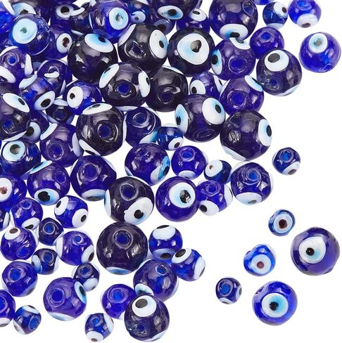 NBEADS 1 Strand 4mm Random Mixed Color Handmade Evil Eye Lampwork Beads Round Glass Beads DIY Crafts Evil Eye Charms for Bracelet Jewelry Making, About 96pcs/Strand in Saudi Arabia