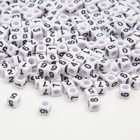 1000pcs رقم مربع الخرز Cube 6x6mm أبيض Bead Bead DIY لتصنيع المجوهرات قلادة الأساور (أبيض أسود) in Kuwait