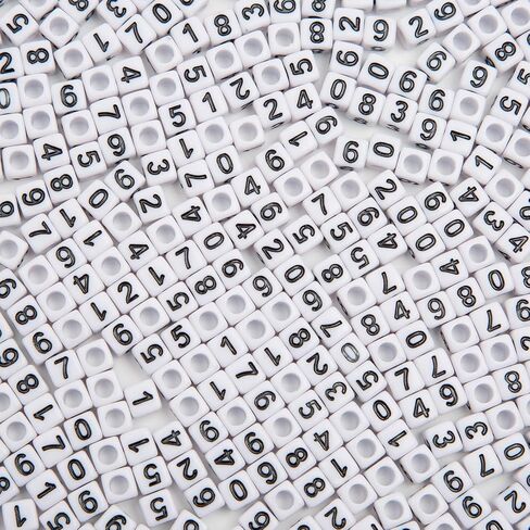 1000pcs رقم مربع الخرز Cube 6x6mm أبيض Bead Bead DIY لتصنيع المجوهرات قلادة الأساور (أبيض أسود) in Kuwait