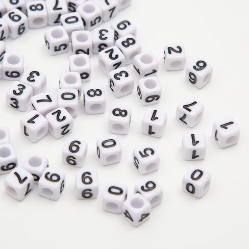 1000pcs رقم مربع الخرز Cube 6x6mm أبيض Bead Bead DIY لتصنيع المجوهرات قلادة الأساور (أبيض أسود) in Kuwait