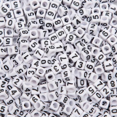 1000pcs رقم مربع الخرز Cube 6x6mm أبيض Bead Bead DIY لتصنيع المجوهرات قلادة الأساور (أبيض أسود) in Kuwait