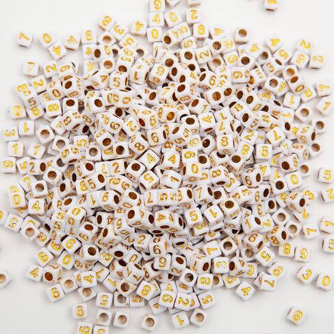 1000pcs رقم مربع الخرز Cube 6x6mm أبيض Bead Bead DIY لتصنيع المجوهرات قلادة الأساور (أبيض أسود) in Kuwait