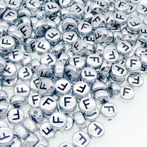 200pcs مستديرة الحرف الفضي القديم f حبات ، 4 × 7 ملم حبات رسائل مسطحة للأساور ، حبات الأبجدية لصنع المجوهرات مصممة الحرف اليدوية (Silver-F) in Kuwait