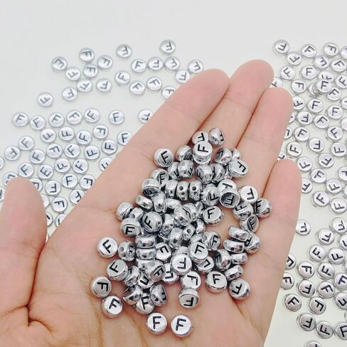200pcs مستديرة الحرف الفضي القديم f حبات ، 4 × 7 ملم حبات رسائل مسطحة للأساور ، حبات الأبجدية لصنع المجوهرات مصممة الحرف اليدوية (Silver-F) in Kuwait