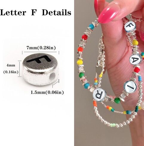 200pcs مستديرة الحرف الفضي القديم f حبات ، 4 × 7 ملم حبات رسائل مسطحة للأساور ، حبات الأبجدية لصنع المجوهرات مصممة الحرف اليدوية (Silver-F) in Kuwait