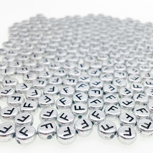 200pcs مستديرة الحرف الفضي القديم f حبات ، 4 × 7 ملم حبات رسائل مسطحة للأساور ، حبات الأبجدية لصنع المجوهرات مصممة الحرف اليدوية (Silver-F) in Kuwait