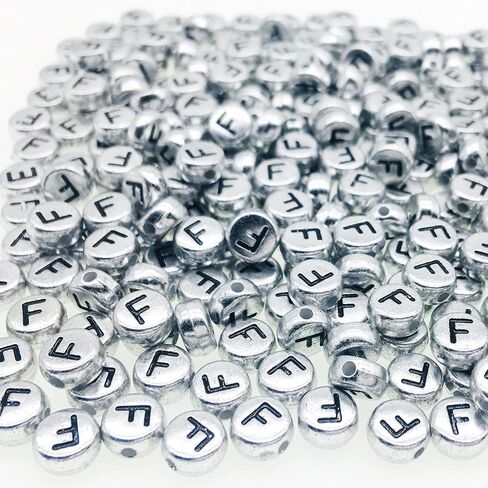 200pcs مستديرة الحرف الفضي القديم f حبات ، 4 × 7 ملم حبات رسائل مسطحة للأساور ، حبات الأبجدية لصنع المجوهرات مصممة الحرف اليدوية (Silver-F) in Kuwait