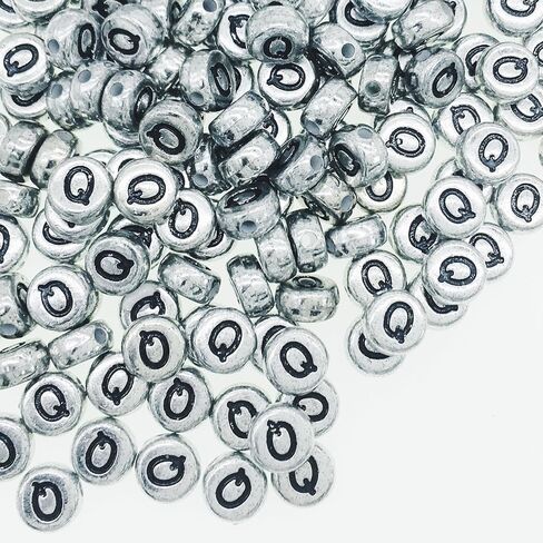 200pcs مستديرة الحرف الفضي القديم f حبات ، 4 × 7 ملم حبات رسائل مسطحة للأساور ، حبات الأبجدية لصنع المجوهرات مصممة الحرف اليدوية (Silver-F) in Kuwait