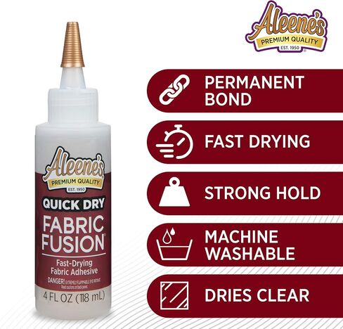 Aleene's Quick Dry Fabric Fusion, Fast-Drying Permanent Fabric Glue, Stong Bond Dries Soft and Clear in Minutes, 4 fl oz in Kuwait