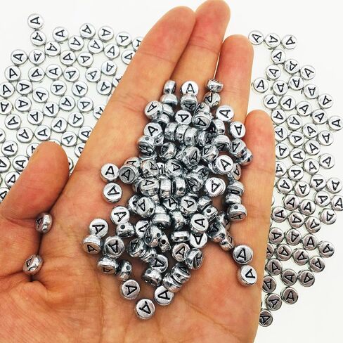 200Pcs Round Ancient Silver Letter F Beads,4x7mm Flat Letter-F Beads for Bracelets,Alphabet Beads for Jewelry Making DIY Necklaces Crafts Supply(Silver-F) in Saudi Arabia