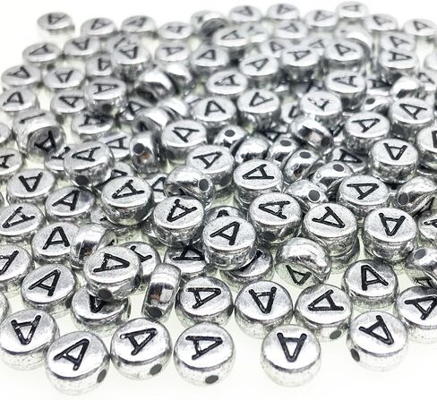 200Pcs Round Ancient Silver Letter F Beads,4x7mm Flat Letter-F Beads for Bracelets,Alphabet Beads for Jewelry Making DIY Necklaces Crafts Supply(Silver-F) in Saudi Arabia