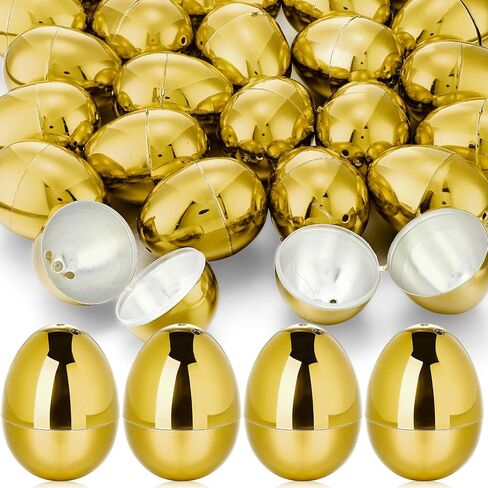 24 Pcs Fillable Easter Eggs 2.36 Inch Easter Eggs with Hinge Plastic Empty Eggs for Easter Egg Hunt Basket Stuffers Easter Theme Decorations (Gold) in Saudi Arabia