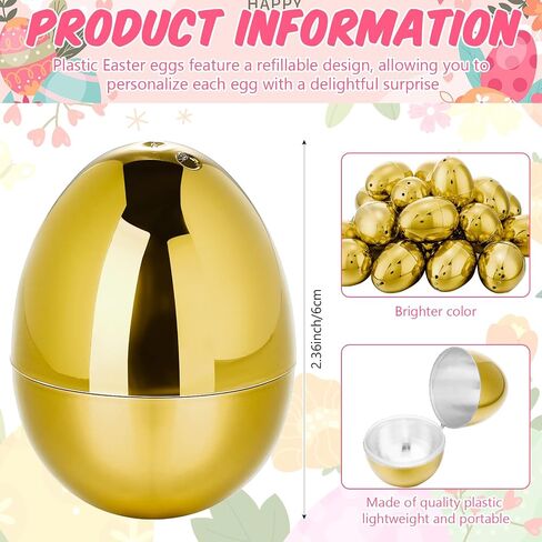 24 Pcs Fillable Easter Eggs 2.36 Inch Easter Eggs with Hinge Plastic Empty Eggs for Easter Egg Hunt Basket Stuffers Easter Theme Decorations (Gold) in Saudi Arabia