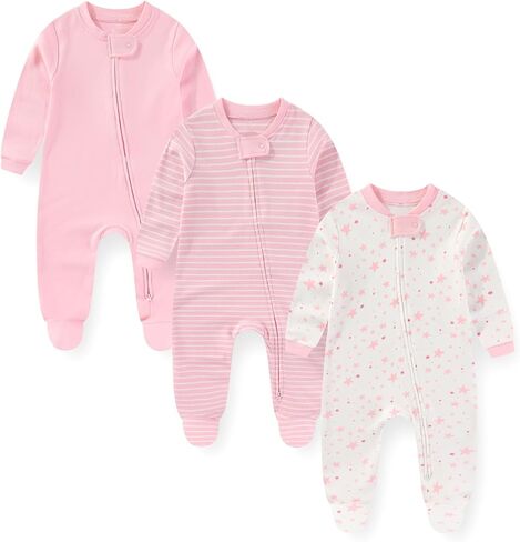 Unisex Zipper Baby Footies Rompers Long Sleeve 3 Pack Infant Boy Girl Jumpsuits 0-12Months Babies Outfits in Kuwait