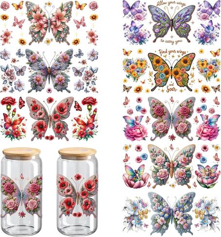 UV DTF Cup Wraps, 8 Sheets UV DTF Cup Wraps for 16 oz, Glass Cup Decals, Wood Craft Supplies (Positive) in Saudi Arabia