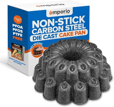 Baking Pan - Two-Layered Nonstick Gray Marble Coating, DieCast Aluminum Fluted Cake, Oven Safe (Up To 450 F), PFOA, PFOS, and PTFE Free, Recipe Booklet Included, Classic Gray in Kuwait