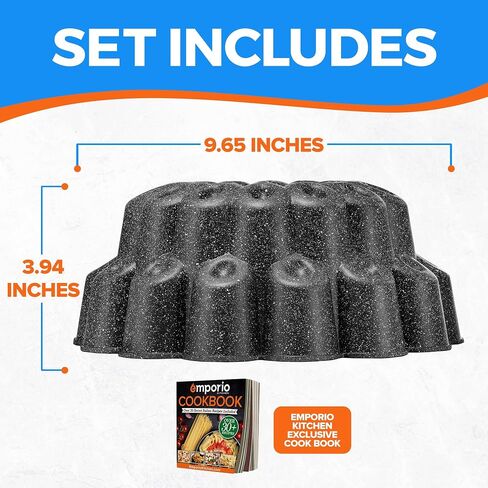 Baking Pan - Two-Layered Nonstick Gray Marble Coating, DieCast Aluminum Fluted Cake, Oven Safe (Up To 450 F), PFOA, PFOS, and PTFE Free, Recipe Booklet Included, Classic Gray in Kuwait