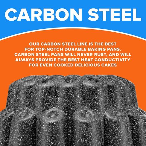 Baking Pan - Two-Layered Nonstick Gray Marble Coating, DieCast Aluminum Fluted Cake, Oven Safe (Up To 450 F), PFOA, PFOS, and PTFE Free, Recipe Booklet Included, Classic Gray in Kuwait