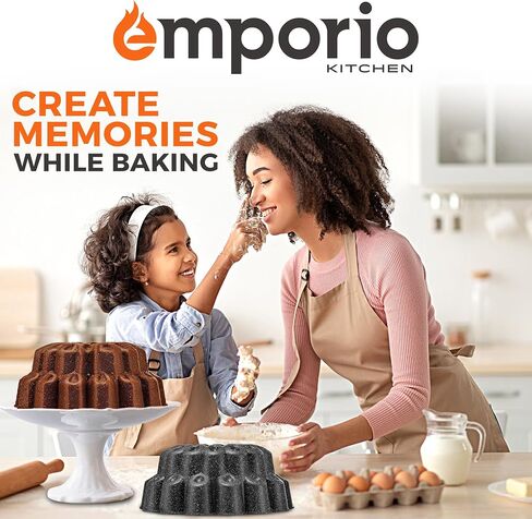 Baking Pan - Two-Layered Nonstick Gray Marble Coating, DieCast Aluminum Fluted Cake, Oven Safe (Up To 450 F), PFOA, PFOS, and PTFE Free, Recipe Booklet Included, Classic Gray in Kuwait
