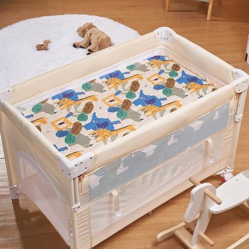 TILLYOU Pack and Play Sheet - Soft Quilted Crib Cover Pad, Toddlers Mattress Protector with 1''-3'' Deep Pocket, Thick Play Yard Playpen Sheets, Breathable Fluffy Crib Mattress Pad, 39"x27", Grey in Kuwait