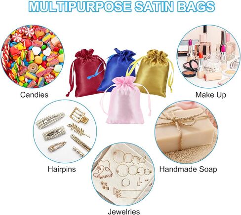 Patikil Satin Bags with Drawstring, 50 Pack 3x4 Inch Wedding Favor Mini Gift Packaging Bags for Birthday Christmas Jewelry Party, Beige in Saudi Arabia