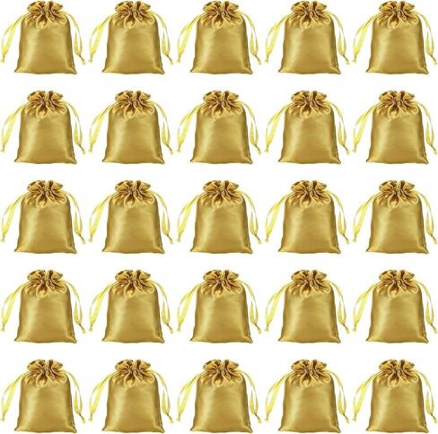 Patikil Satin Bags with Drawstring, 50 Pack 3x4 Inch Wedding Favor Mini Gift Packaging Bags for Birthday Christmas Jewelry Party, Beige in Saudi Arabia