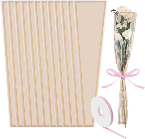 Hipruict Single Rose Sleeves, 150 Pcs Single Flower Wrapping Bags with Checkered Ribbon, Suitable for Graduation, Wedding, Mother's Day, Valentine's Day (Champagne Pink) in Saudi Arabia