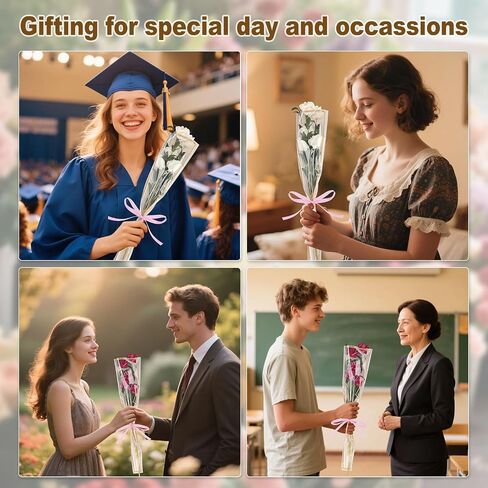Hipruict Single Rose Sleeves, 150 Pcs Single Flower Wrapping Bags with Checkered Ribbon, Suitable for Graduation, Wedding, Mother's Day, Valentine's Day (Champagne Pink) in Saudi Arabia