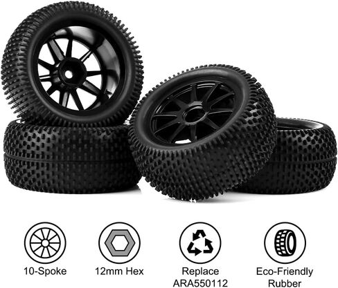 Globact قبل Glued 12mm Hex RC عجلات الشاحنة وإطارات الإطارات 10 نسخ من أجل Arrma Granite Grom Mega 380 1/18 RC Monster Truck Upgrade استبدال ARA550112 (على شكل مربع) in Kuwait