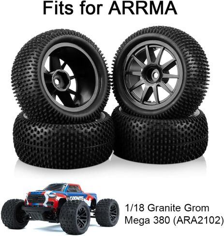 Globact قبل Glued 12mm Hex RC عجلات الشاحنة وإطارات الإطارات 10 نسخ من أجل Arrma Granite Grom Mega 380 1/18 RC Monster Truck Upgrade استبدال ARA550112 (على شكل مربع) in Kuwait