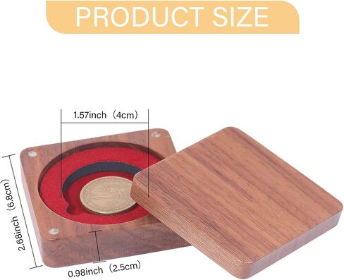 CHGCRAFT Walnut Wood Challenge Badge Display Box Single Badge Display Case Commemorative Badges Medals Silver Dollar Badges Storage Box Internal Red, 2.8x2.8x0.98inch, Saddle Brown in Saudi Arabia