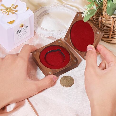 CHGCRAFT Walnut Wood Challenge Badge Display Box Single Badge Display Case Commemorative Badges Medals Silver Dollar Badges Storage Box Internal Red, 2.8x2.8x0.98inch, Saddle Brown in Saudi Arabia