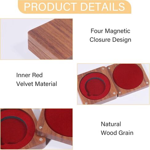 CHGCRAFT Walnut Wood Challenge Badge Display Box Single Badge Display Case Commemorative Badges Medals Silver Dollar Badges Storage Box Internal Red, 2.8x2.8x0.98inch, Saddle Brown in Saudi Arabia