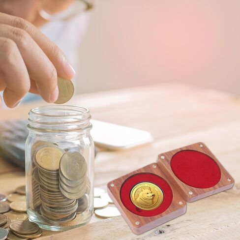 CHGCRAFT Walnut Wood Challenge Badge Display Box Single Badge Display Case Commemorative Badges Medals Silver Dollar Badges Storage Box Internal Red, 2.8x2.8x0.98inch, Saddle Brown in Saudi Arabia