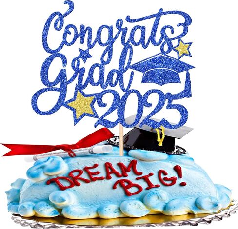 1 PCS Class of 2025 Cake Topper Black Glitter Congrats Grad Cap Diploma 2025 Cake Pick for 2025 Thream Teep Party Cake Decorations Supplies Blue in Saudi Arabia
