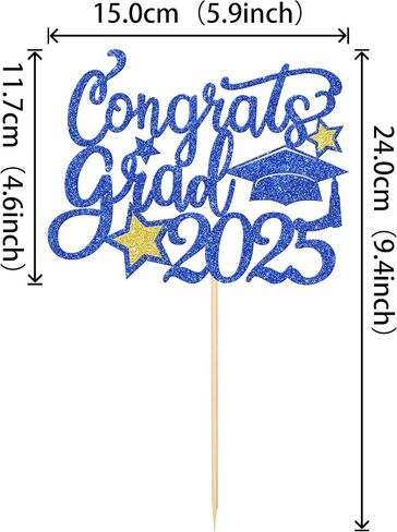 1 PCS Class of 2025 Cake Topper Black Glitter Congrats Grad Cap Diploma 2025 Cake Pick for 2025 Thream Teep Party Cake Decorations Supplies Blue in Saudi Arabia
