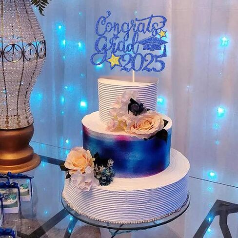 1 PCS Class of 2025 Cake Topper Black Glitter Congrats Grad Cap Diploma 2025 Cake Pick for 2025 Thream Teep Party Cake Decorations Supplies Blue in Saudi Arabia