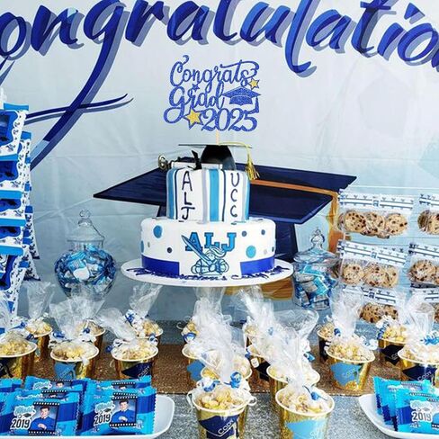 1 PCS Class of 2025 Cake Topper Black Glitter Congrats Grad Cap Diploma 2025 Cake Pick for 2025 Thream Teep Party Cake Decorations Supplies Blue in Saudi Arabia