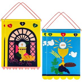 Laiamer 4 مجموعات First Compleion Banner Kit for Boys Girls DIY First Holy Compleion Banner Kits Church Catholic Church and Sunday School Crafts Fore