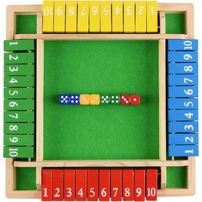 ALANGDUO Shut the Box Game with 12 Dice, 2-6 Player Math Game, Wooden Shut the Box for Kids, Adults (Multicolour)