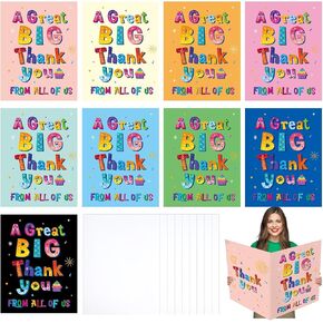 Jetec 9 Sets Big Thank You Cards with Envelope 14 x 22inch Jumbo Giant Appreciation Card Oversize Large Greeting Message Notes for Thanksgiving Teacher Nurse Week Wedding Gift, 9 Designs(White Style)