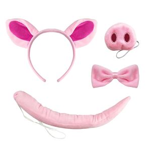 yaxaming هالوين خنزير الأذنين رئيس أنف أنف القوس ذيل الوردي خنزير الأطواق الأطواق bowtie headpiece hairband women women عيد الميلاد عطلة المهرجان cosplay ملحقات حفلة عيد ميلاد الحفلات