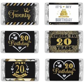 PHOHUI HAVE A NICE TIME Black and Gold 20th Birthday Party Mini Candy Bar Wrappers,Mini Candy Bar Wrappers Birthday Party Favors, Pack of 54. (20)