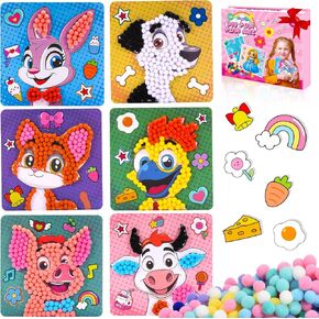 Girls Gifts DIY Toy Set 3PCS 7.9-Inch, Pom Pom Crafts & Art Kits Mermaid Crafts Gifts for Girl Age 2 3 4 5 6, Toddler DIY Toys Crafts Kits for Sensory Activity, Birthday Christmas Gift for Girls 3-8