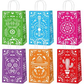 Chunnin 12pcs Mexican Fiesta Paper Bags Colortull Papel Picado Fiestas Goodie Treat Face Bag Supplies Festival Party Party Formor