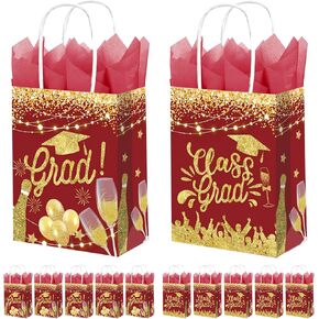 Subacy 12 Pack 2025 حقائب هدايا التخرج مع حقيبة Tissue Paper Bulk Grad Party مع مقابض للمدرسة الثانوية ، والكلية ، ورياض الأطفال ، والصف الثامن （الأسود）