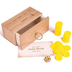 Wooden Coin Drop Game,Drawer Design,Penny Game with Dice and Plastic Coins,Classic Board Games