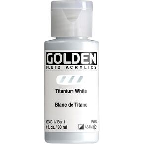 Fluid Acrylics by GOLDEN, Titanium White, 1 fl. oz. Bottle, Professional Acrylic Paint, Semi-Opaque