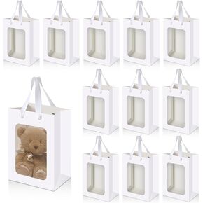 Bakbania 12 Pack Gift Bags with Window Kraft Paper Bags Shopping Bags 9.8 x 7.1 x 5.1 Inch Tote Paper Bags with Handles for Valentine's Day,Wedding